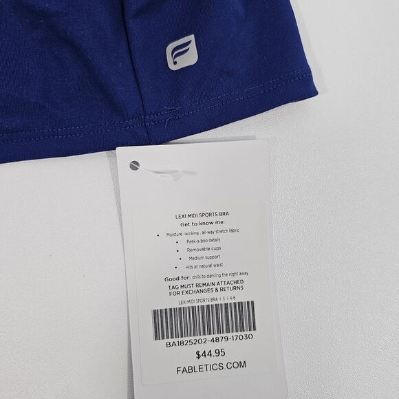 Fabletics Lexi Midi Sports Bra Ink Blue Removable Cups Racer Back Size S - Picture 4 of 7